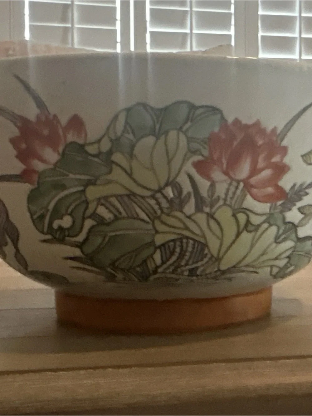 Rare hand painted Vintage Chinese Famille Rose serving bowl signed. Koi motif